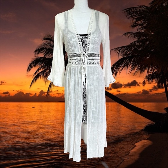 Rebellion White Maxi Swim Cover-up Lightweight Front Tie Size M - EUC - Picture 2 of 11